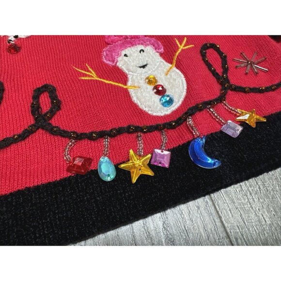 Vintage Jack B Quick Christmas Cardigan Sweater Womens Large Snowman Sequins 90s - Picture 4 of 10